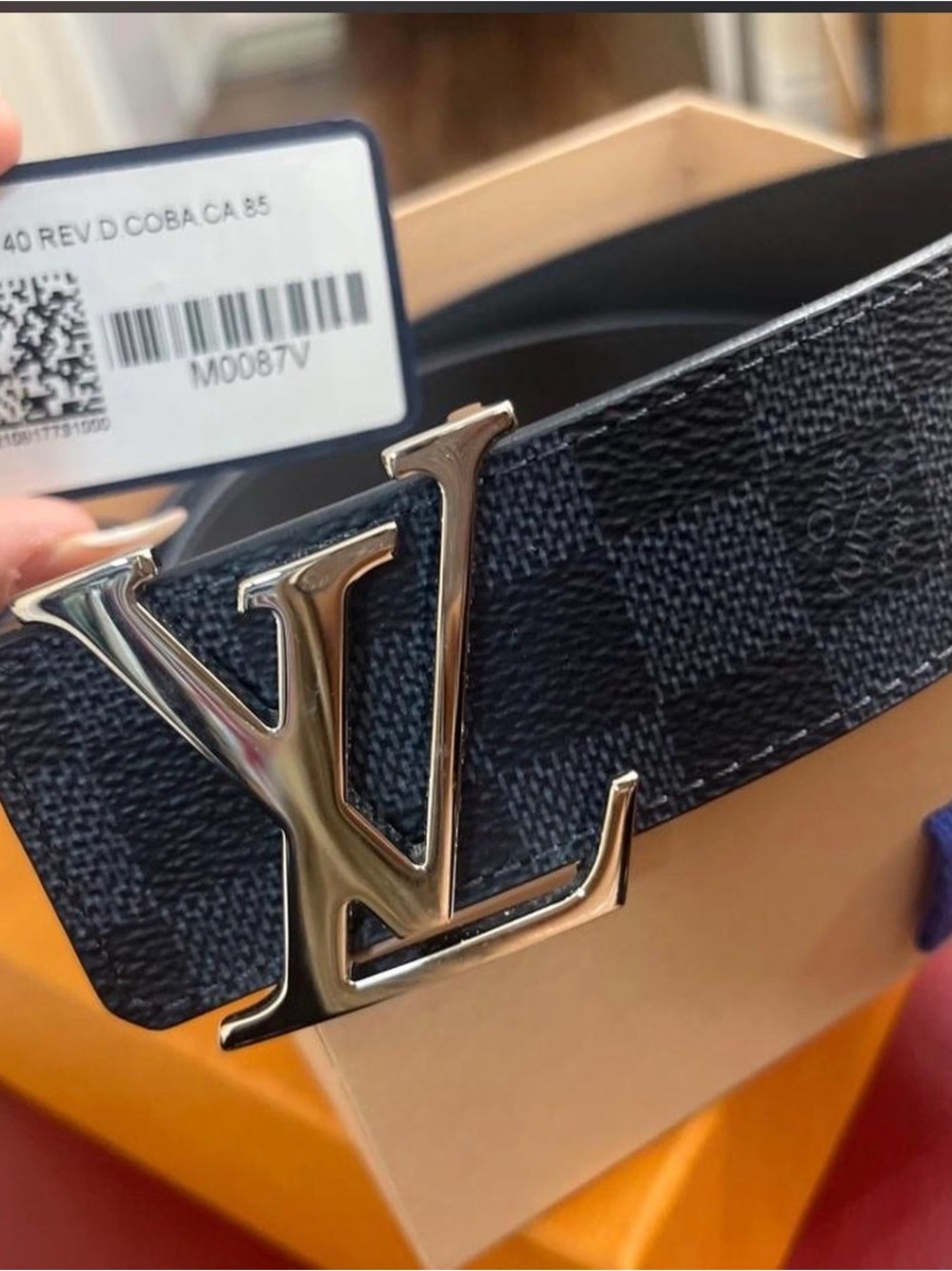Louis Vuitton Black Damier Graphite LV Initiales Belt with Silver Buckle
